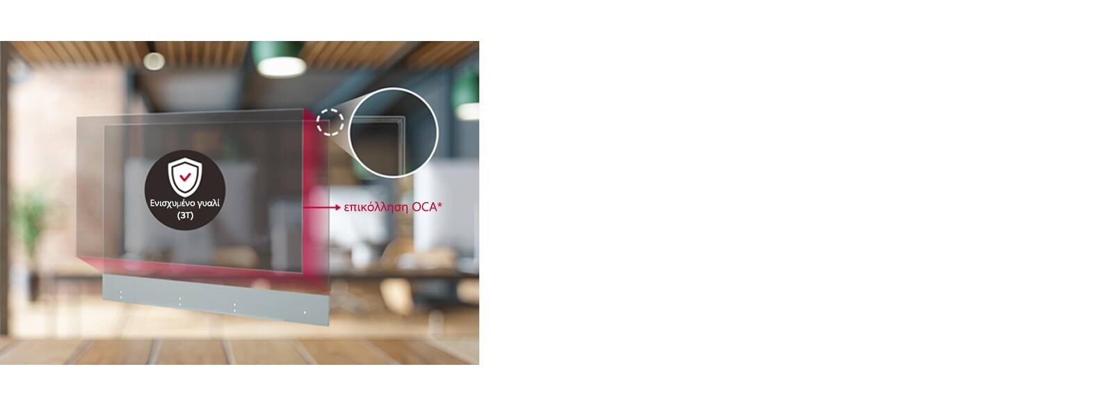 Ένα λεπτό και διαφανές ενισχυμένο γυαλί είναι προσαρτημένο στη διαφανή οθόνη OLED.