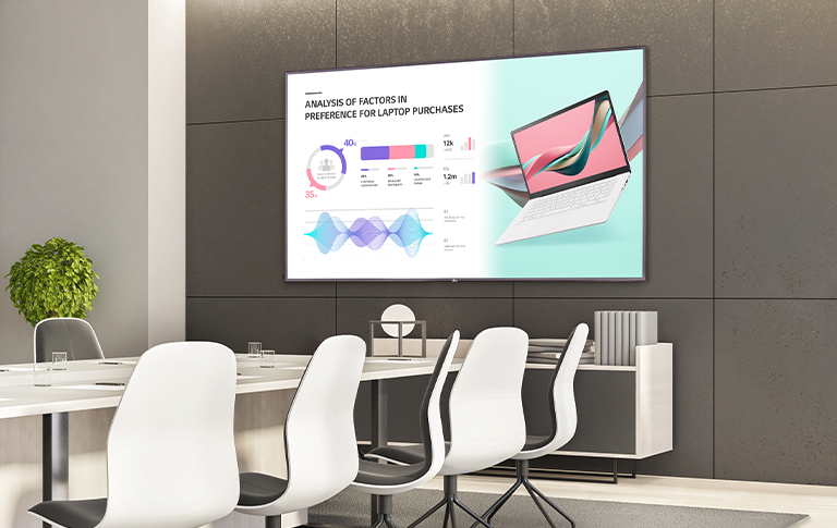 Στον τοίχο μιας αίθουσας συνεδριάσεων είναι τοποθετημένη μια οθόνη που δείχνει το περιεχόμενο της συνεδρίασης.