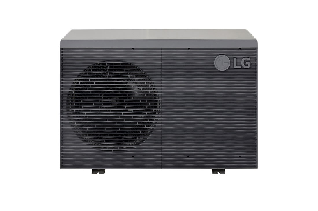 LG R32 Monobloc S II, 1Ø, 5kW, Αντλίες θερμότητας αέρα-νερού LG HM051MRS UA40, επάνω αριστερή όψη μαύρης εξωτερικής μονάδας με γκρίζα κυματιστή γρίλια., HM051MRS UA40, thumbnail 10