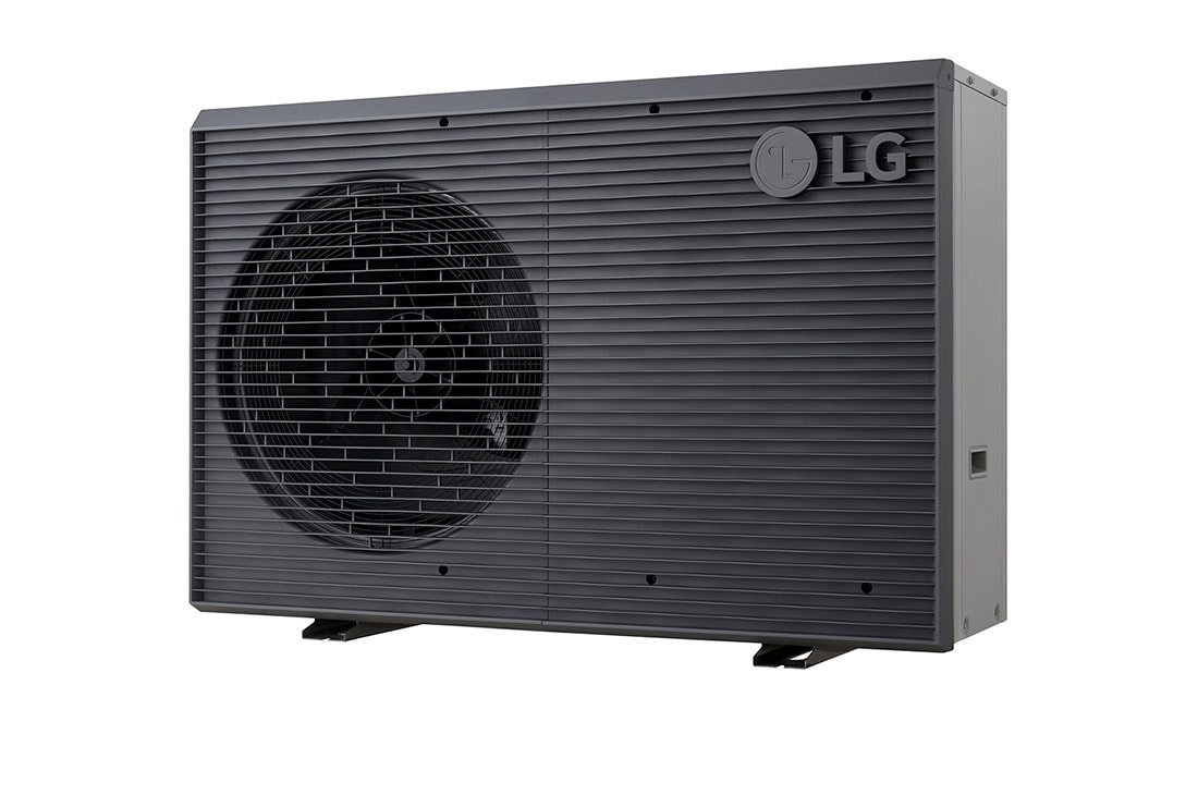 LG R32 Monobloc S II, 1Ø, 5kW, Αντλίες θερμότητας αέρα-νερού LG HM051MRS UA40, όψη δεξιάς γωνίας μαύρης εξωτερικής μονάδας με γκρίζα κυματιστή γρίλια., HM051MRS UA40, thumbnail 3