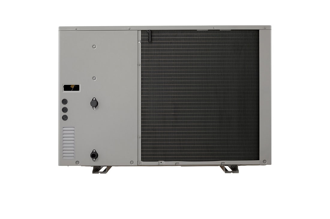 LG R32 Monobloc S II, 1Ø, 5kW, Αντλίες θερμότητας αέρα-νερού LG HM051MRS UA40, επάνω μπροστινή όψη μαύρης εξωτερικής μονάδας με γκρίζα κυματιστή γρίλια., HM051MRS UA40, thumbnail 8