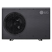 LG R32 Monobloc S II, 1Ø, 5kW, Αντλίες θερμότητας αέρα-νερού LG HM051MRS UA40, μπροστινή όψη μαύρης εξωτερικής μονάδας με γκρίζα κυματιστή γρίλια., HM051MRS UA40, thumbnail 1