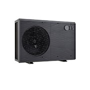 LG R32 Monobloc S II, 1Ø, 5kW, Αντλίες θερμότητας αέρα-νερού LG HM051MRS UA40, όψη αριστερής γωνίας μαύρης εξωτερικής μονάδας με γκρίζα κυματιστή γρίλια., HM051MRS UA40, thumbnail 4