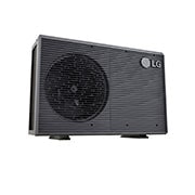 LG R32 Monobloc S II, 1Ø, 5kW, Αντλίες θερμότητας αέρα-νερού LG HM051MRS UA40, όψη κάτω αριστερής πλευράς μαύρης εξωτερικής μονάδας με γκρίζα κυματιστή γρίλια., HM051MRS UA40, thumbnail 5