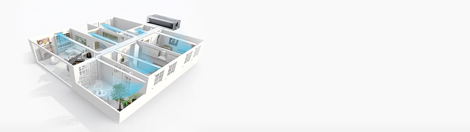 Μια εικόνα πολλών δωματίων σε πανοραμική άποψη.