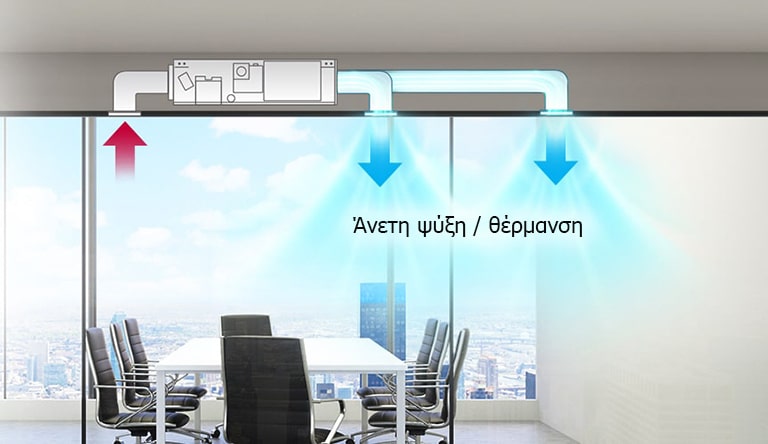 Εικόνα ενός γραφείου όπου φυσά ψυχρός και θερμός αέρας