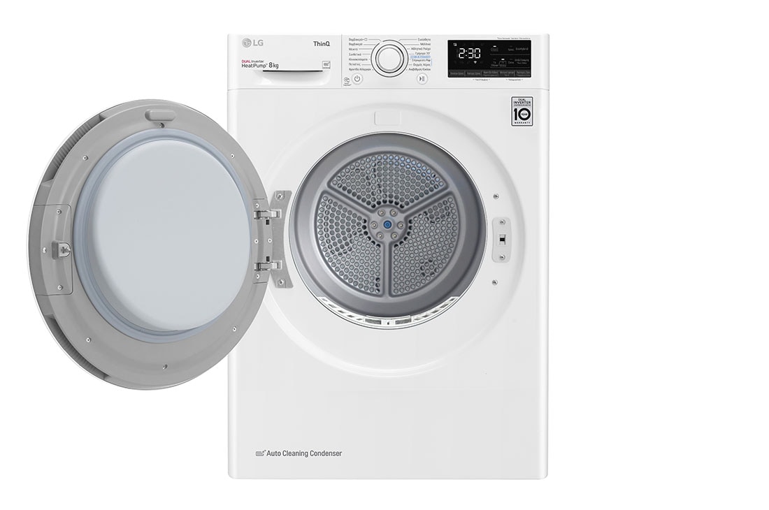 LG Στεγνωτήριο 8kg Υβριδικό με Aντλία θερμότητας, open dooor image, RH80V3AV0N, thumbnail 2