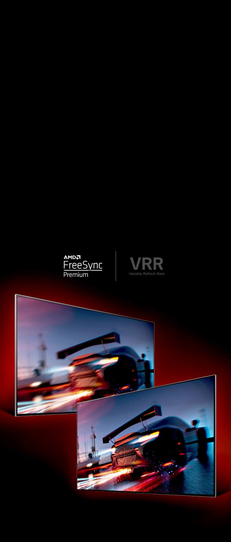 Δύο τηλεοράσεις τοποθετημένες αντικριστά. Στα αριστερά η τηλεόραση δείχνει ένα γρήγορο αγωνιστικό αυτοκίνητο που φαίνεται αρκετά θολό, ενώ στα δεξιά η τηλεόραση δείχνει ένα γρήγορο αγωνιστικό αυτοκίνητο αλλά πολύ ευκρινές.