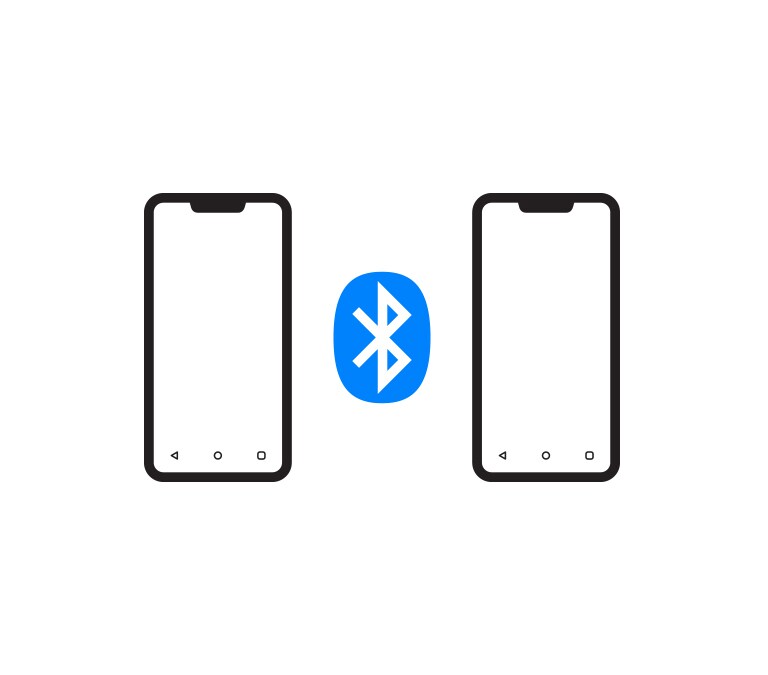 Ένα λογότυπο Bluetooth ανάμεσα σε δύο εικονίδια smartphone.