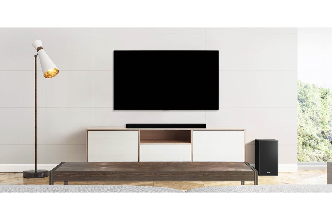 LG Soundbar SP8YA, Μια τηλεόραση, ένα soundbar και ένα subwoofer τοποθετημένα σε ένα λιτό σαλόνι, SP8YA, thumbnail 3