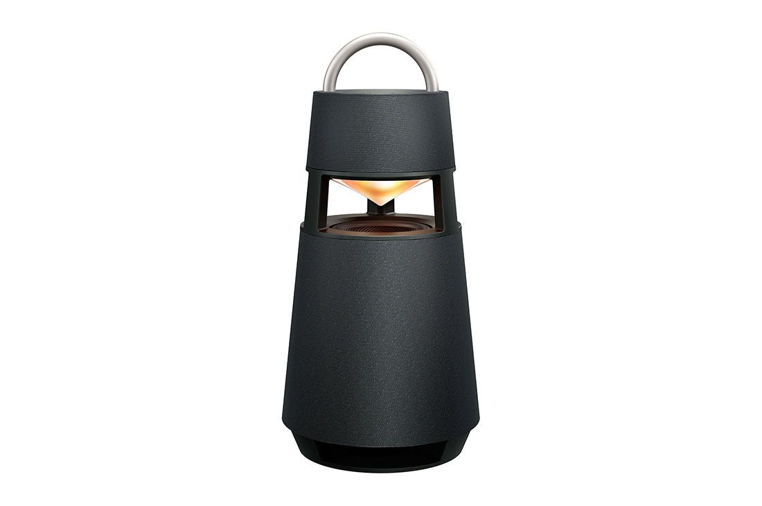 LG XBOOM360 RP4B, Μπροστινή γωνία με κίτρινο φωτισμό αναμμένο, RP4B