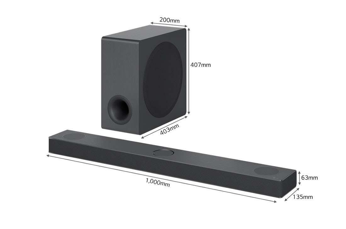 LG Soundbar S80QY, Διαγώνια όψη του sound bar και του υπογούφερ σε μέγεθος , S80QY, thumbnail 3