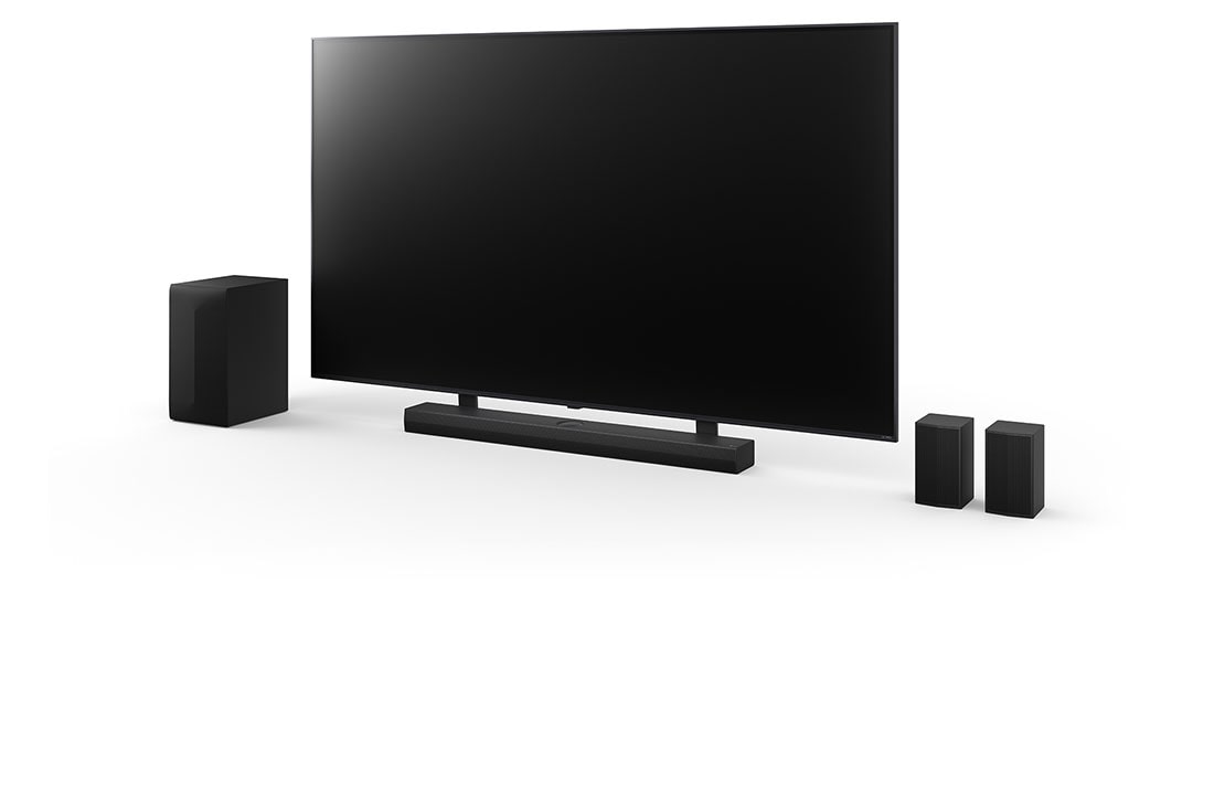 LG S70TR LG Home Theater Soundbar με Dolby Atmos και πίσω ηχεία 5.1.1 καναλιών, Όψη υπό γωνία LG QNED 75 ιντσών, LG Soundbar S70TR, πίσω ηχείων και subwoofer, S70TR, thumbnail 15