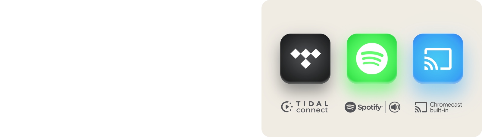 Λογότυπο TIDAL Connect Λογότυπο Spotify Λογότυπο ενσωματωμένου Chromecast