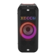 LG XBOOM  DXL7T, Μπροστινή όψη με όλα τα φώτα αναμμένα. Στο πάνελ δυναμικού φωτισμού pixel εμφανίζεται η λέξη XBOOM., DXL7T, thumbnail 1
