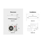 LG DUALCOOL Planet Premium, Κλιματιστικό Inverter 12.000 BTU, Αισθητήρας κίνησης, Κεντρικός χειρισμός, 'Διαστάσεις και εγκατάσταση, H12S1P, thumbnail 13