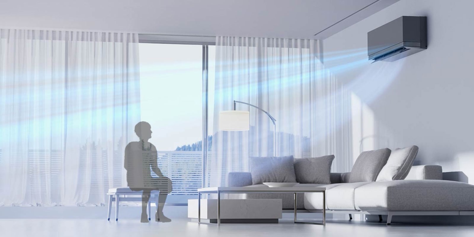 Κλιματιστικό LG με AI Air ανιχνεύει τη θερμοκρασία δωματίου και τα άτομα, ρυθμίζοντας τη ροή αέρα για σταθερή θερμοκρασία.