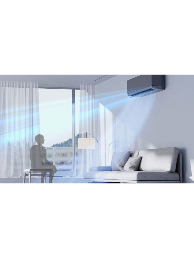 Κλιματιστικό LG με AI Air ανιχνεύει τη θερμοκρασία δωματίου και τα άτομα, ρυθμίζοντας τη ροή αέρα για σταθερή θερμοκρασία.