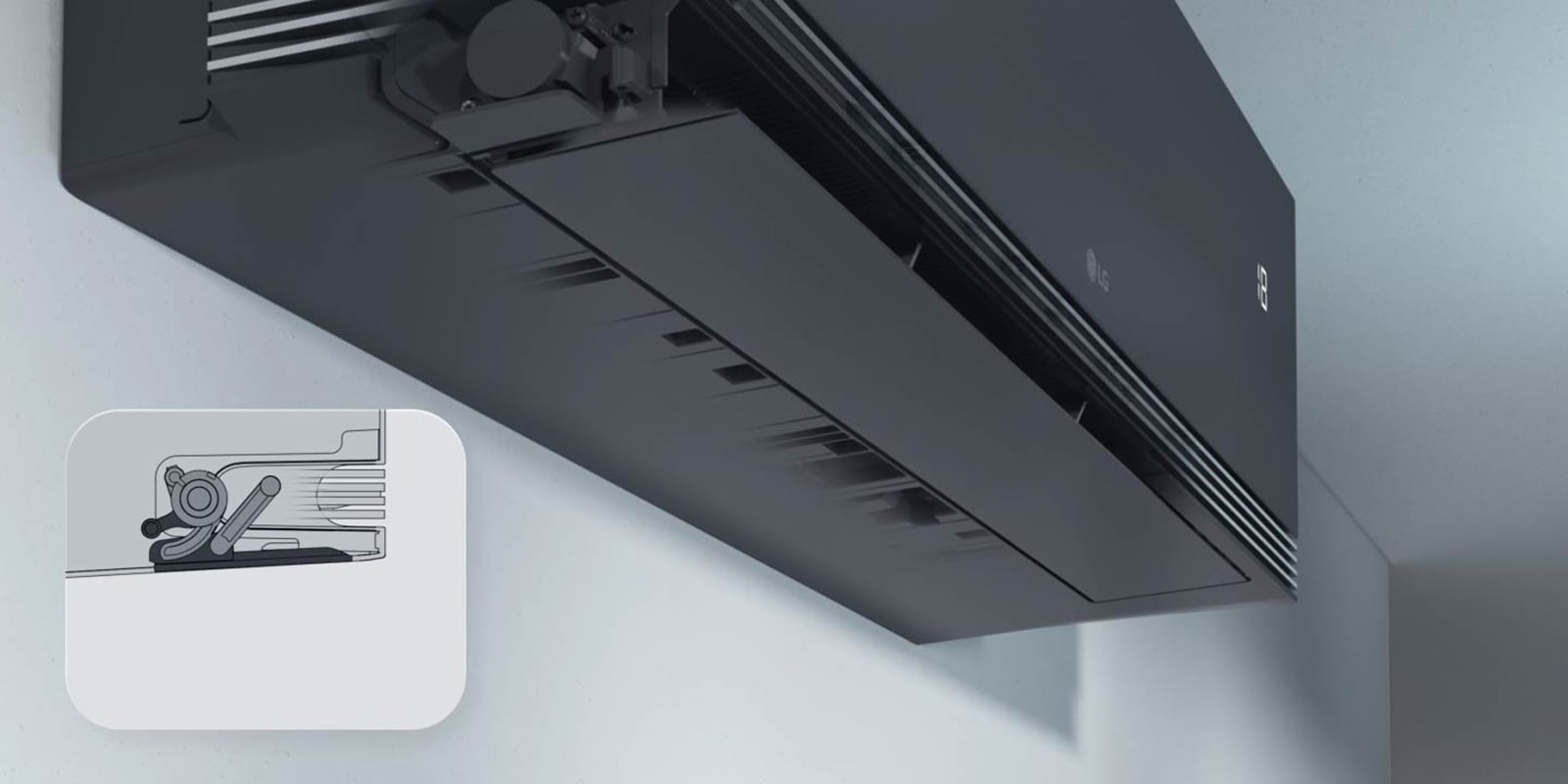 Κλιματιστικό LG με τεχνολογία DUAL Vane που διευθύνει τη ροή αέρα για βελτιωμένη απόδοση ψύξης και θέρμανσης.	