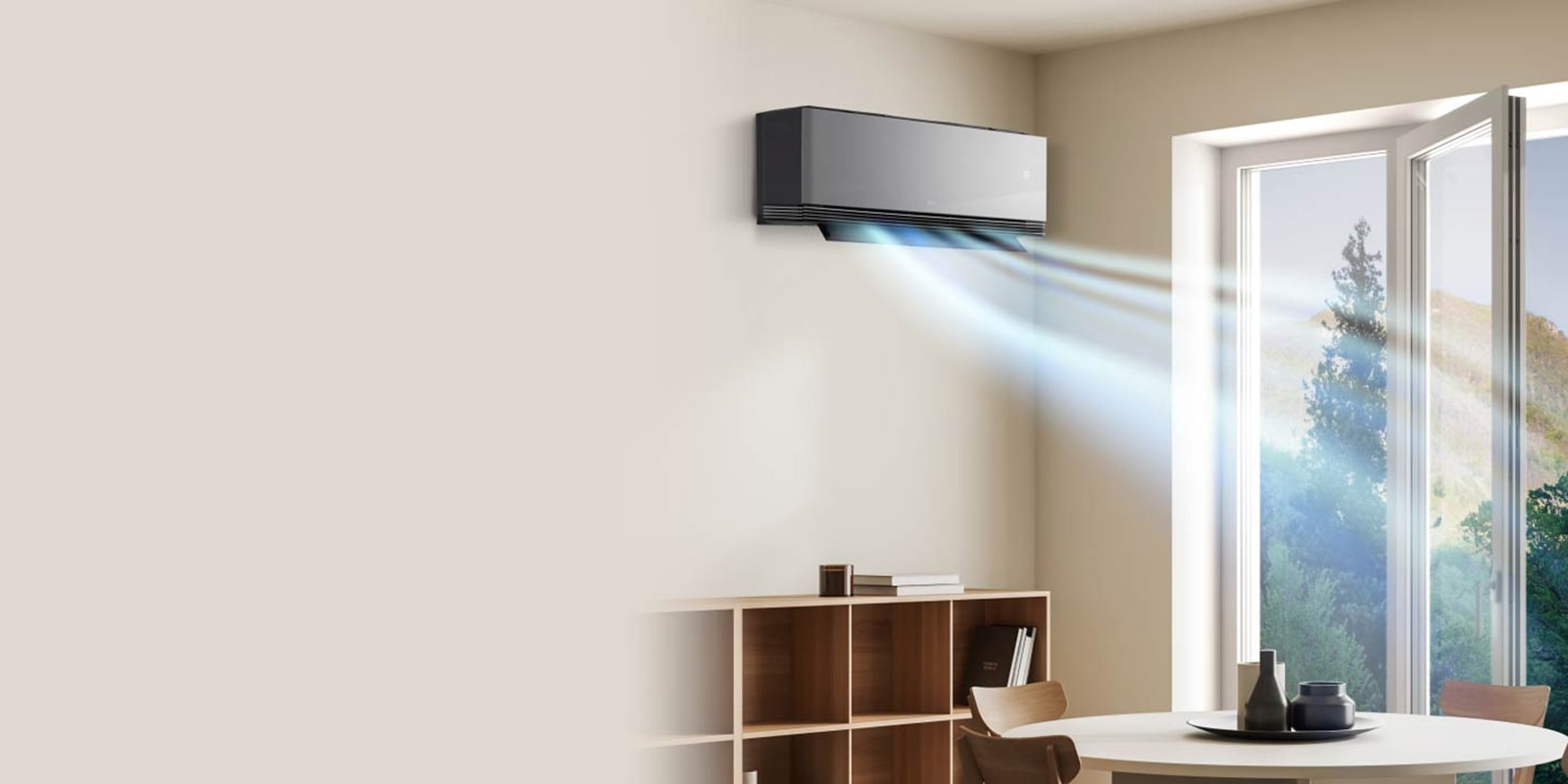 Κλιματιστικό LG με ανίχνευση ανοικτού παραθύρου που μειώνει τη λειτουργία όταν ανοίγει ένα παράθυρο για εξαερισμό.	