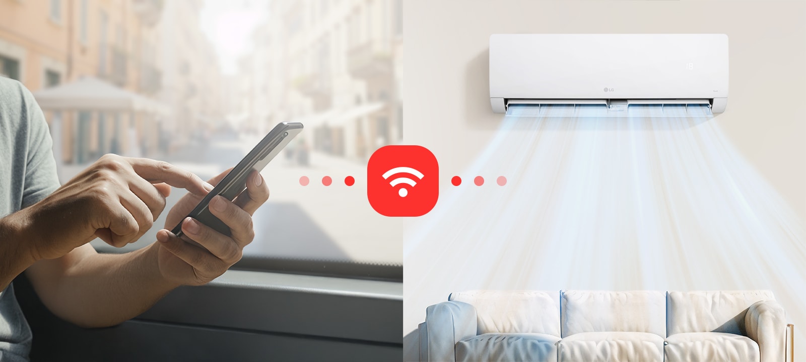 Εικόνα χειρισμού της ροής αέρα ψύξης του κλιματιστικού μέσω smartphone.