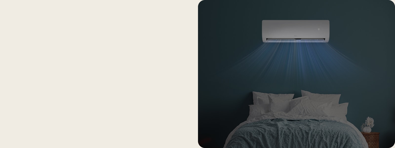 Εικόνα που δείχνει τη ροή αέρα από κλιματιστικό πάνω από κρεβάτι, απεικονίζοντας την κυκλοφορία ψυχρού αέρα στο επάνω μέρος.