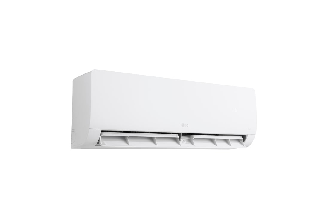 LG Κλιματιστικό LG Dualcool Pro Monosplit | 9000 BTU | Ψύξη, θέρμανση, Δεξιά μπροστινή όψη υπό χαμηλή γωνία του κλιματιστικού LG Libero Monosplit με ανοιχτή κάτω περσίδα., WZ09AWN, thumbnail 10