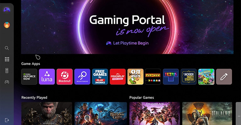Αρχική οθόνη του Gaming Portal. Ο δρομέας μετακινείται και κάνει κλικ για να εμφανίσει πολλούς δημοφιλείς τίτλους παιχνιδιών και την πρόσθετη λειτουργία της δυνατότητας επιλογής παιχνιδιών ανάλογα με τον τύπο του χειριστηρίου που έχετε και το εάν πρόκειται για ένα game pad ή το τηλεχειριστήριο. 