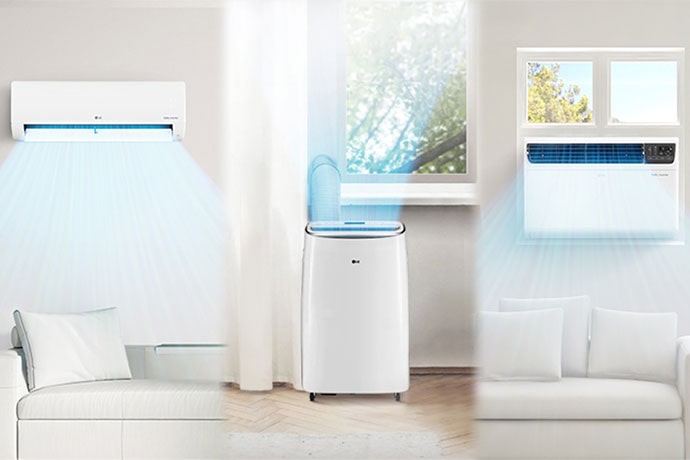 Από αριστερά, κλιματιστικά τοίχου, φορητά κλιματιστικά και κλιματιστικά τοίχου