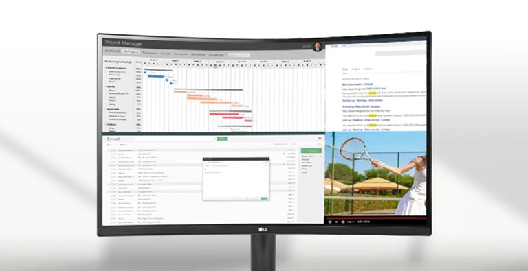 Η απεικόνιση δείχνει ότι περισσότερο περιεχόμενο μπορεί να εμφανιστεί σε μια οθόνη, ταυτόχρονα, χάρη στην οθόνη αναλογίας διαστάσεων 21:9.