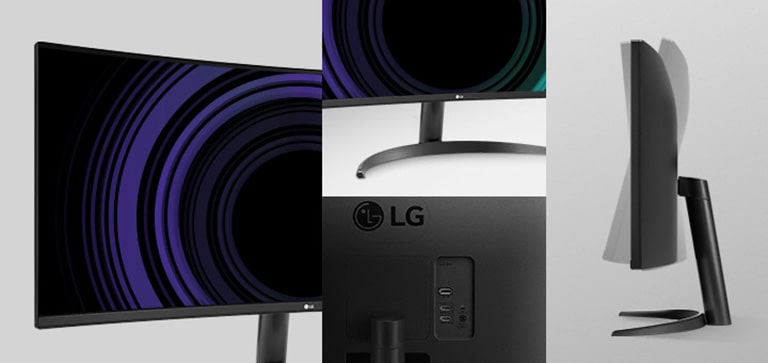 Εικόνα που δείχνει την όψη Πρακτικά χωρίς περιθώριο στις 3 πλευρές, Βάση με ένα κλικ, Ύψος και Κλίση των οθονών.