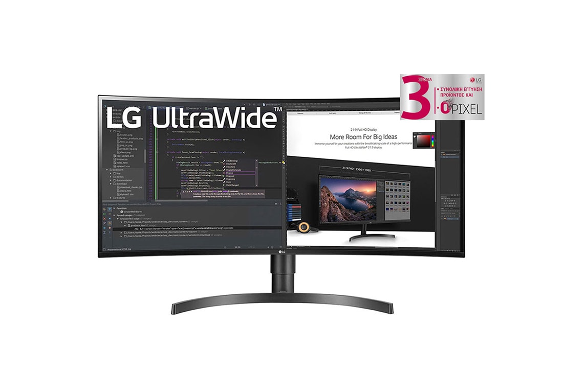 LG Κυρτό μόνιτορ 34'' UltraWide™ QHD (3440 x 1440) IPS, Front View, 34WN80C-B