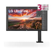 LG Μόνιτορ 27'' UHD 4K Ergo IPS με θύρα USB Type-C™, μπροστινή όψη με βραχίονα οθόνης στα δεξιά, 27UN880-B, thumbnail 1