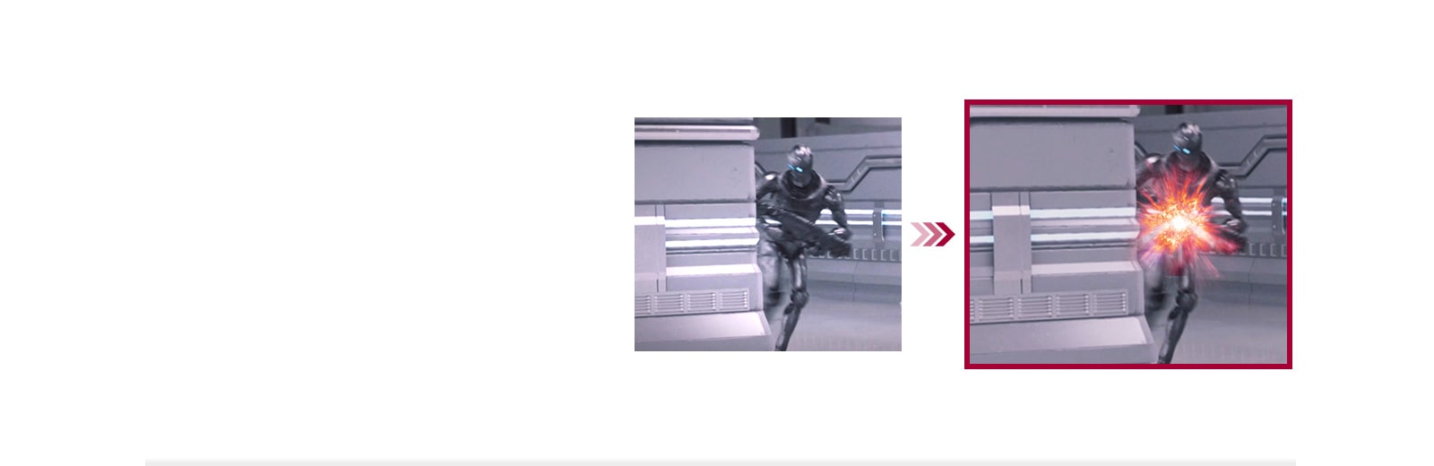 Σύγκριση δύο σκηνών παιχνιδιού ανάμεσα στη συμβατική λειτουργία και τη λειτουργία Dynamic Action Sync με το μειωμένο input lag