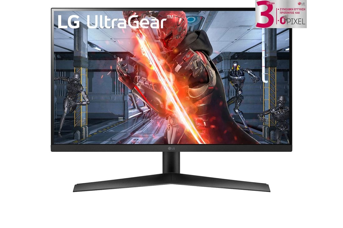 LG Οθόνη 27'' UltraGear™ Full HD IPS 1ms (GtG) για παιχνίδια, συμβατή με NVIDIA® G-SYNC®, μπροστινή όψη, 27GN60R-B