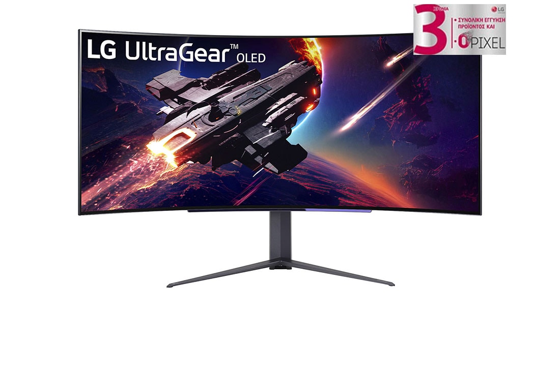 LG Κυρτή οθόνη UltraGear™ OLED 45'' WQHD για παιχνίδια, με ρυθμό ανανέωσης 240 Hz και χρόνο απόκρισης 0,03 ms (GtG), μπροστινή όψη, 45GR95QE-B