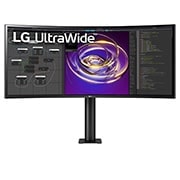 LG Κυρτό εργονομικό μόνιτορ 34'' 21:9 Curved UltraWide™ QHD (3440 x 1440), μπροστινή όψη με βραχίονα μόνιτορ στο κέντρο, 34WP88CP-B, thumbnail 2