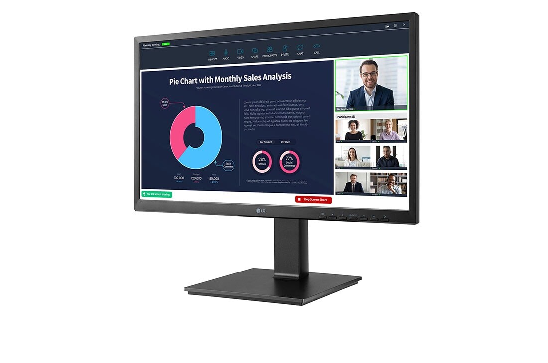 LG Οθόνη IPS Full HD (1920x1080) 23,8 ιντσών με ενσωματωμένη Webcam Full HD, πλαϊνή όψη σε γωνία -15 μοιρών, 24BP75CP-B, thumbnail 3