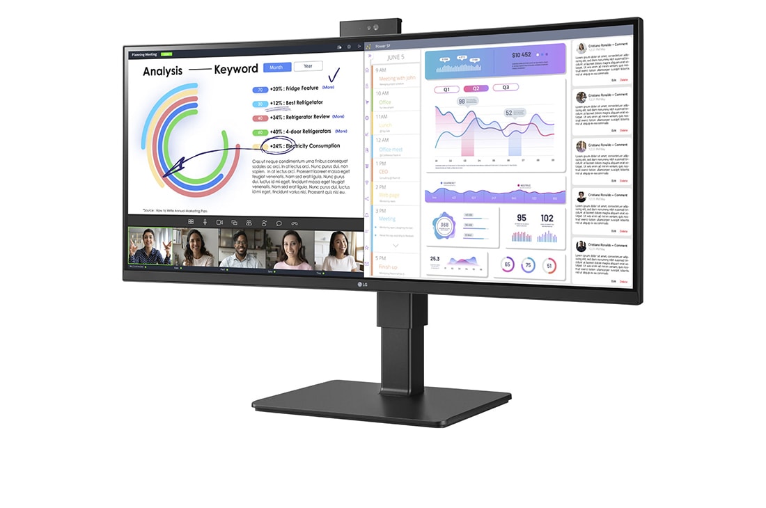 LG Οθόνη IPS 34 ιντσών UltraWide™ WQHD (3440x1440) με ενσωματωμένη Webcam και μικρόφωνο, πλαϊνή όψη -15 μοιρών με Webcam Full HD με σύστημα πίεσης-έλξης, 34BQ77QC-B, thumbnail 3