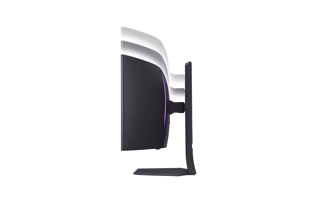 LG Ολοκαίνουργια κυρτή οθόνη για παιχνίδια 34'' UltraGear™ OLED 800R | 21:9 Ultra-WQHD 240Hz, 0.03ms (GtG), DisplayHDR True Black 400, πλάγια όψη του ύψους της οθόνης από πάνω προς τα κάτω με αναμμένα φώτα, 34GS95QE-B, thumbnail 14