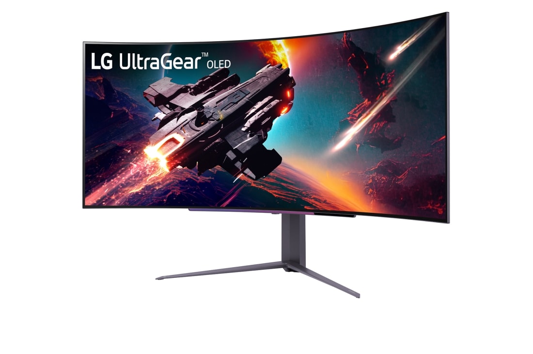 LG Κυρτή gaming οθόνη 45” UltraGear™ OLED | 800R, DisplayHDR True Black 400, 240Hz, 0.03ms (GtG), USB Type-C™, DepthSound, Μπροστινή πλαϊνή όψη με περιστροφή -15 μοιρών, 45GS95QE-B, thumbnail 2