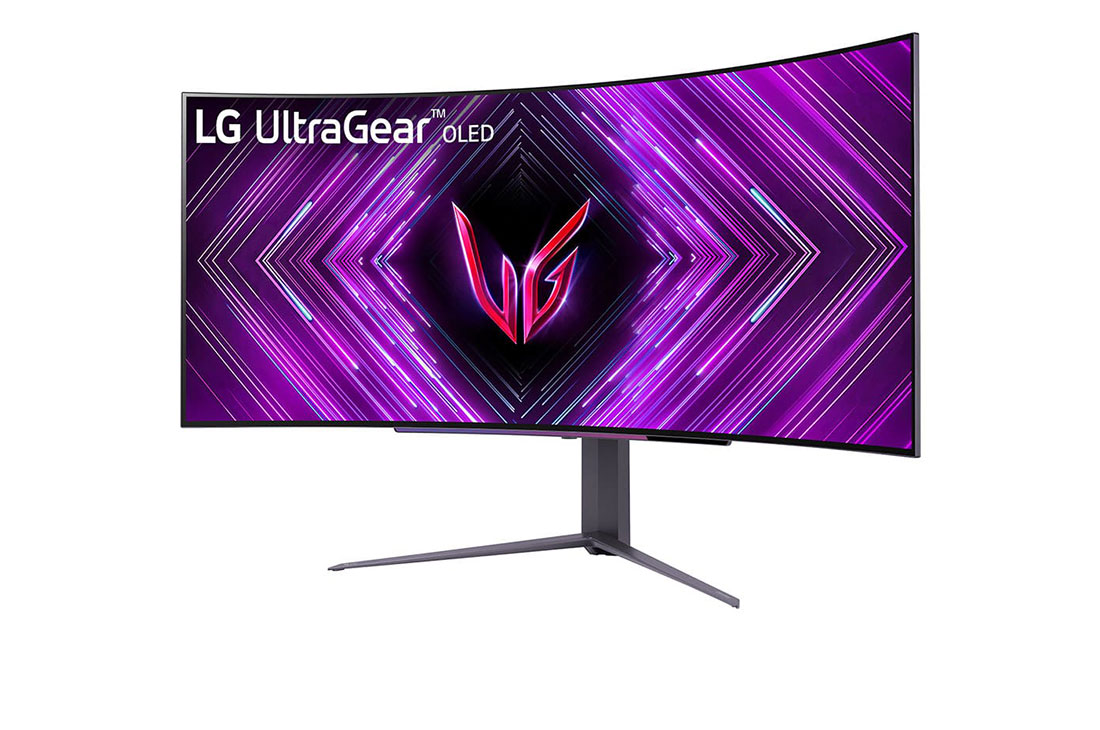 LG 45” UltraGear™ OLED curved gaming monitor | 800R, Ultra-WQHD, DisplayHDR True Black 400, 240Hz, 0.03ms (GtG), USB Type-C™, DepthSound, Μπροστινή πλαϊνή όψη με περιστροφή -15 μοιρών, 45GS96QB-B, thumbnail 2