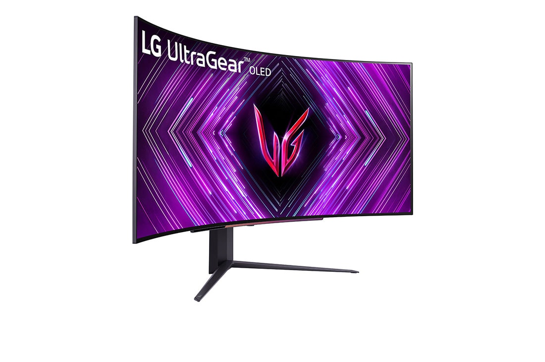 LG 45” UltraGear™ OLED curved gaming monitor | 800R, Ultra-WQHD, DisplayHDR True Black 400, 240Hz, 0.03ms (GtG), USB Type-C™, DepthSound, Μπροστινή πλαϊνή όψη με περιστροφή +15 μοιρών, 45GS96QB-B, thumbnail 3