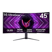 LG 45” UltraGear™ OLED curved gaming monitor | 800R, Ultra-WQHD, DisplayHDR True Black 400, 240Hz, 0.03ms (GtG), USB Type-C™, DepthSound, Μπροστινή όψη, 45GS96QB-B, thumbnail 1