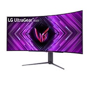 LG 45” UltraGear™ OLED curved gaming monitor | 800R, Ultra-WQHD, DisplayHDR True Black 400, 240Hz, 0.03ms (GtG), USB Type-C™, DepthSound, Μπροστινή πλαϊνή όψη με περιστροφή -15 μοιρών, 45GS96QB-B, thumbnail 2