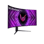 LG 45” UltraGear™ OLED curved gaming monitor | 800R, Ultra-WQHD, DisplayHDR True Black 400, 240Hz, 0.03ms (GtG), USB Type-C™, DepthSound, Μπροστινή πλαϊνή όψη με περιστροφή +15 μοιρών, 45GS96QB-B, thumbnail 3