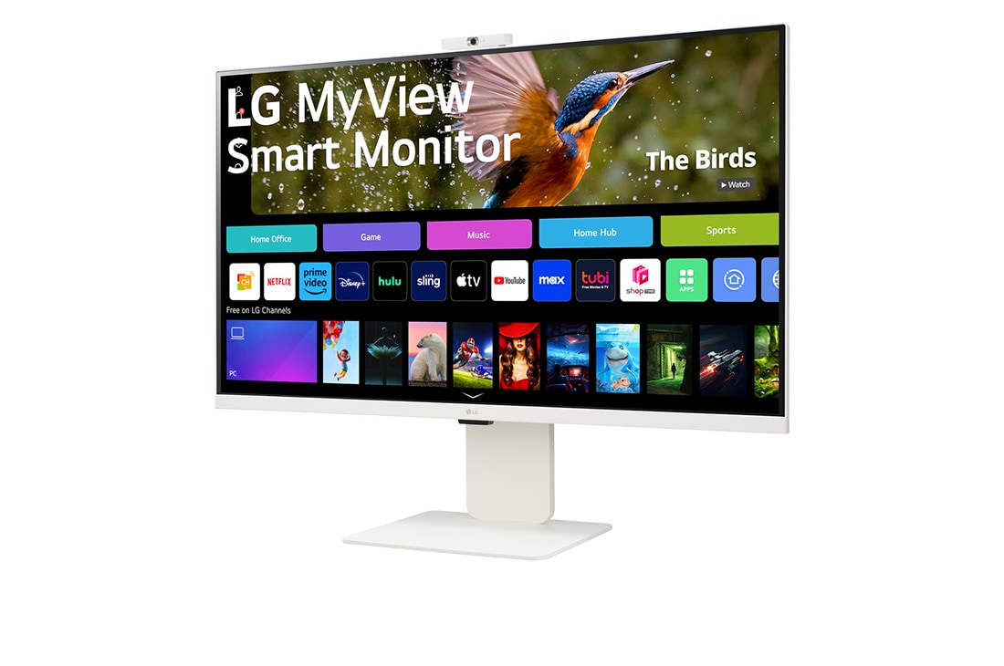 LG MyView 32’’ 4K UHD IPS Smart Οθόνη με webOS και ενσωματωμένη κάμερα FHD, Πλαϊνή όψη σε γωνία -15 μοιρών με webcam, 32SR85U-W, thumbnail 5