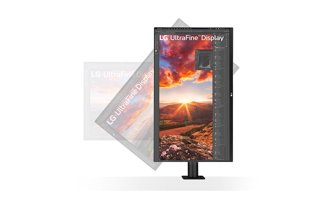 LG Οθόνη Ergo IPS 31,5'' UHD 4K με θύρα USB-C, μπροστινή όψη της οθόνης, η οποία έχει περιστραφεί στον οριζόντιο άξονα κατά 90 μοίρες, 32UN880K-B, thumbnail 7