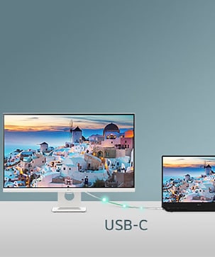 Μια φωτογραφία που δείχνει μια έξυπνη οθόνη συνδεδεμένη σε έναν φορητό υπολογιστή μέσω USB-C, επιδεικνύοντας τη φόρτιση και τη μεταφορά δεδομένων.	