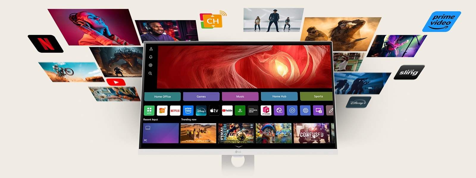 Μια φωτογραφία που δείχνει ποικίλο περιεχόμενο στο webOS.